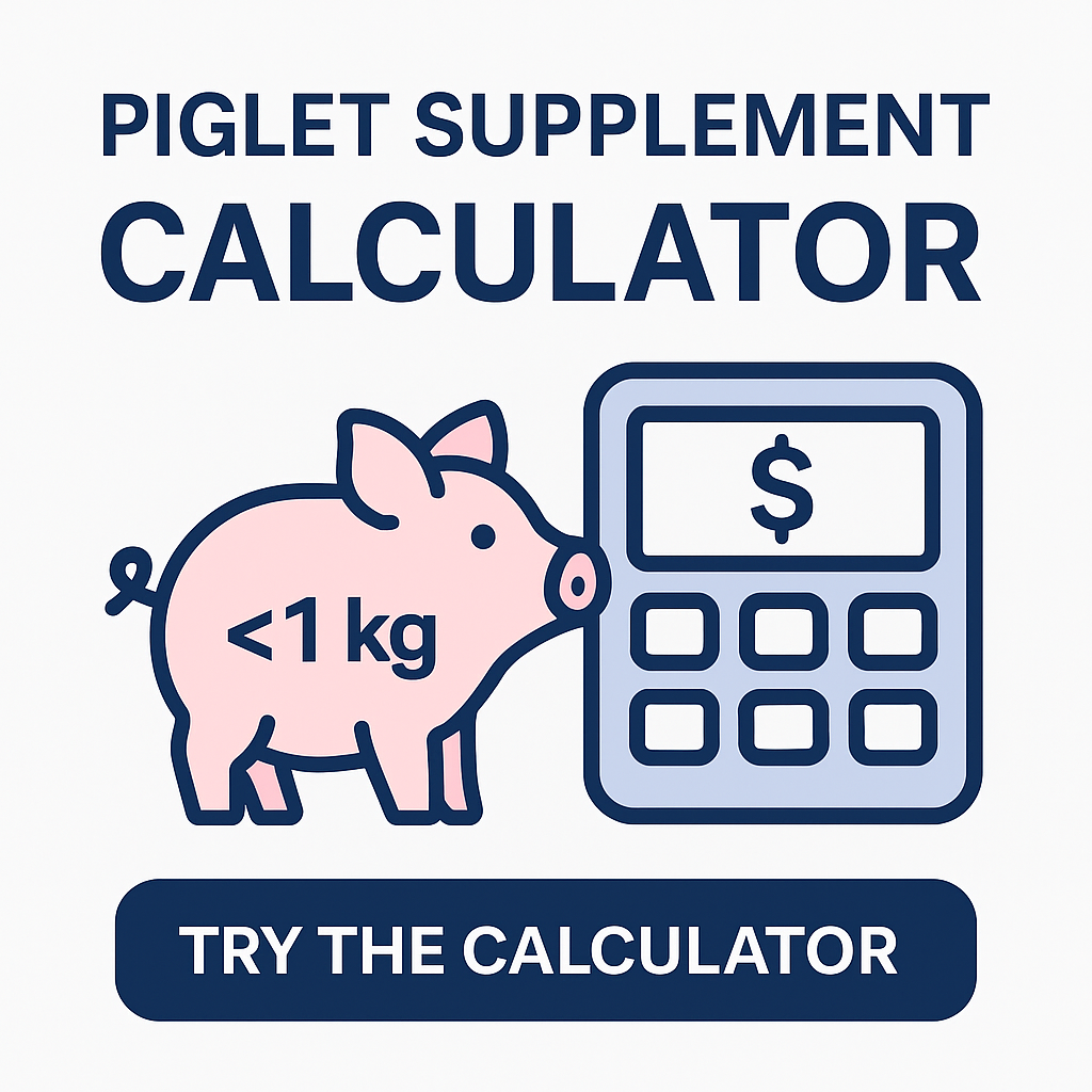 Piglet supplement calculator showing cost comparison between Pig Start and competitor products